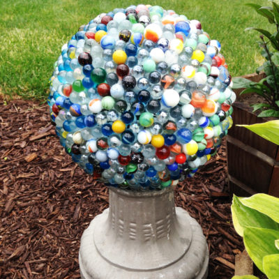 From beat up bowling ball to sparkly garden art